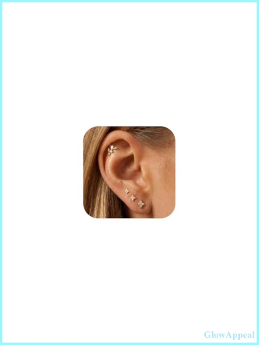 14k Gold Plated CZ Flower Stud Earrings Set Hypoallergenic